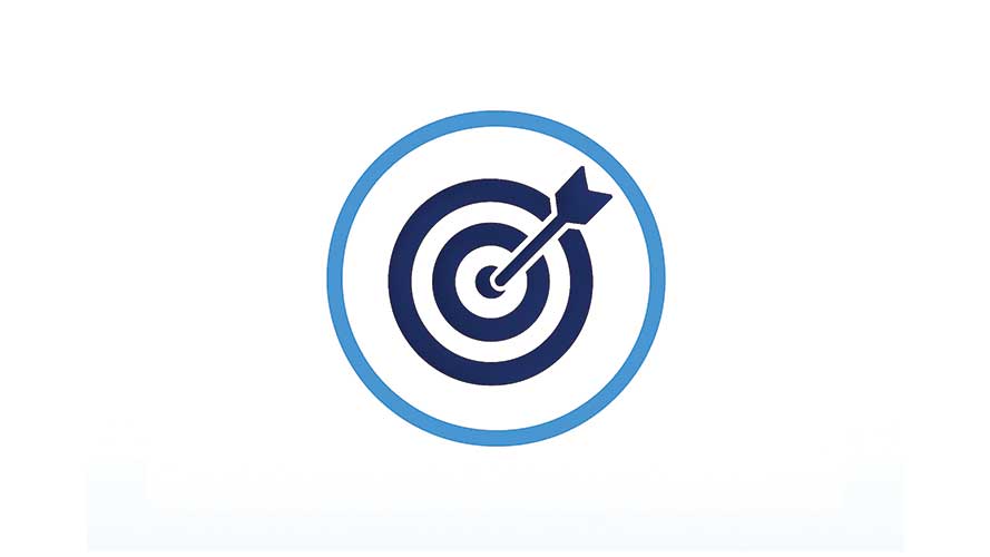 An blue icon on a white background showing a bullseye being hit with an arrow